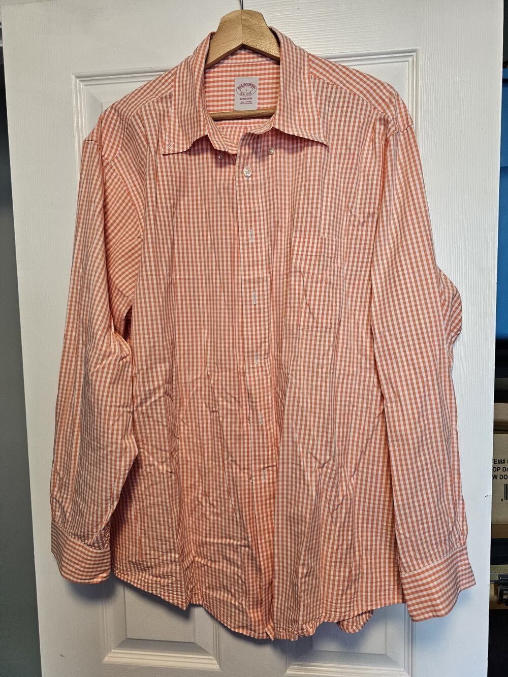 Brooks Brothers Men's Madison Fit Orange/White Shirt Size Large